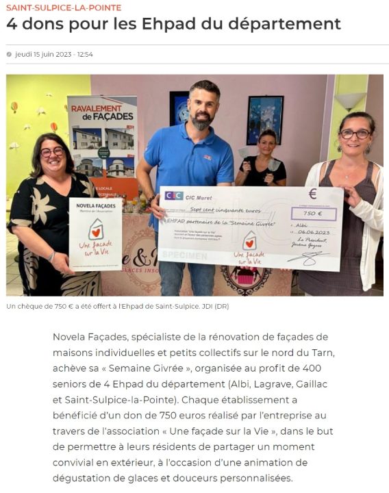 Novela Façades organise une « Semaine Givrée » pour les personnes âgées de 4 Ehpad du Tarn