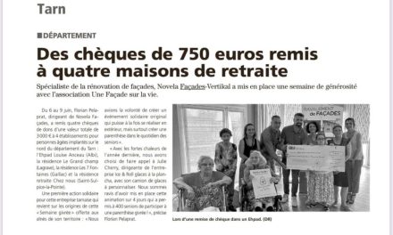 Des chèques de 750 euros remis par Novela Façades à quatre maisons de retraite du Tarn